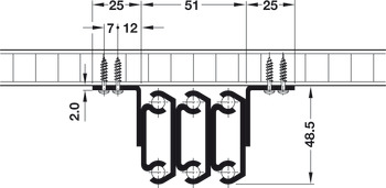 Kugelführung, für 3 Einlageplatten, asynchron, für Kulissentische