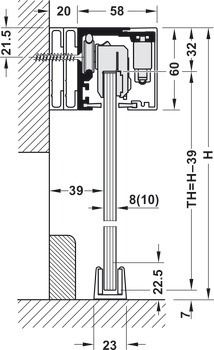 Schiebetürbeschlag, Häfele Slido D-Line12 50F / 80F / 120F, Garnitur ohne Dämpfung