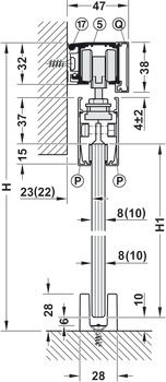 Schiebetürbeschlag, Häfele Slido D-Line11 50L / 80L / 120L, Garnitur ohne Laufschiene