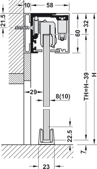 Schiebetürbeschlag, Häfele Slido D-Line12 50F / 80F / 120F, Garnitur ohne Dämpfung