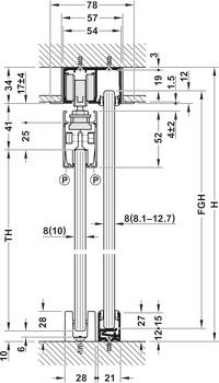 Schiebetürbeschlag, Häfele Slido D-Line11 50L / 80L / 120L, Garnitur ohne Laufschiene