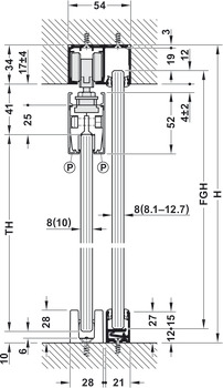 Schiebetürbeschlag, Häfele Slido D-Line11 50L / 80L / 120L, Garnitur ohne Laufschiene