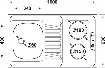 Combinaison évier-cuisinière, acier inox, plaques de cuisson électriques