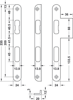 Serrure crémone à mortaiser, acier inox/acier, BMH, 1130, avec fonction issue de secours