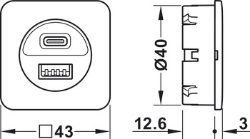 station de charge USB, Häfele Loox5, USB-A / USB-C, 12 V