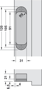 Paumelle de porte, Startec H12, à pose invisible, pour portes intérieures à recouvrement jusqu'à 60 kg